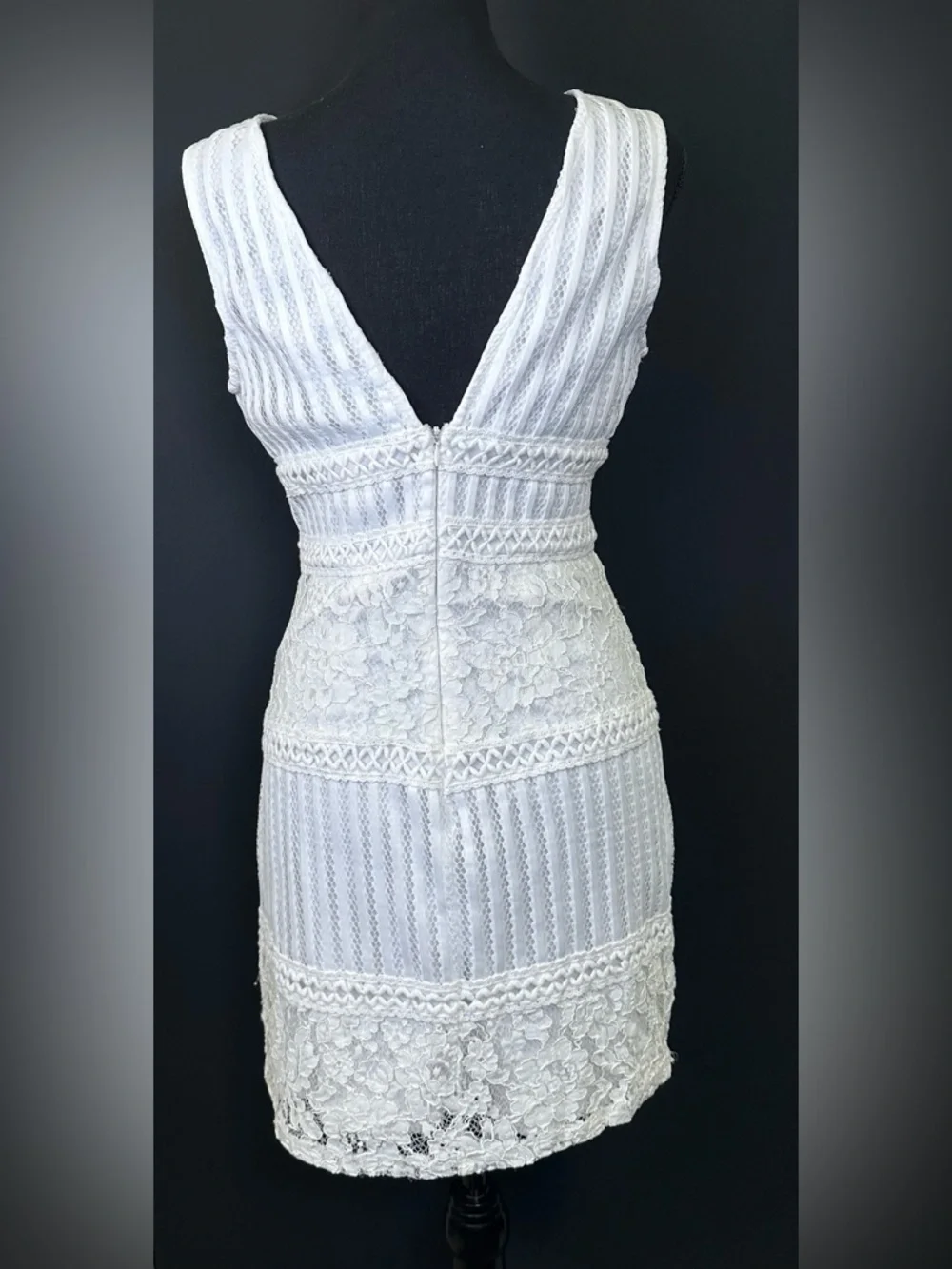 #171- Forever 21 White Lace V-Neck Bodycon Dress - Picture 7 of 9